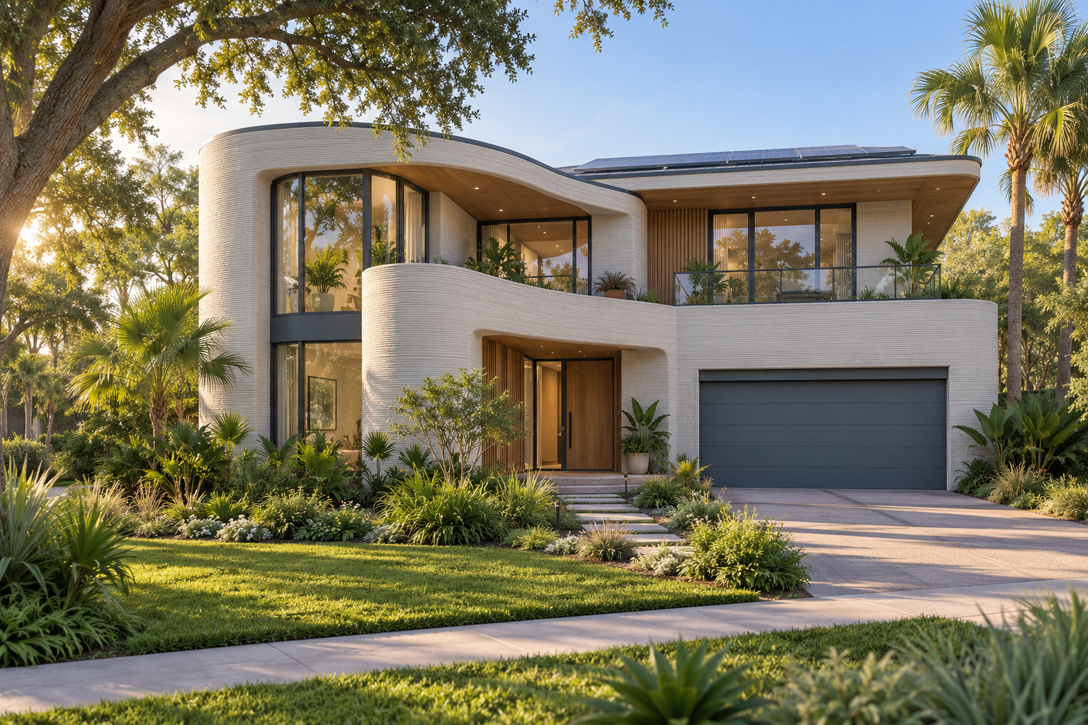 Conceptual two-story single-family home using advanced 3D-printed concrete construction